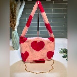 NWT Fluffy Hearts Two-Tone Shoulder and Crossbody Bag